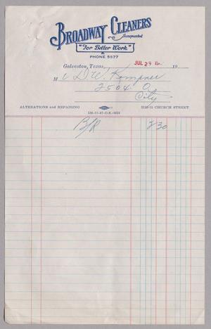 [Invoice for Balance Due to Broadway Cleaners Incorporated, July 1946]