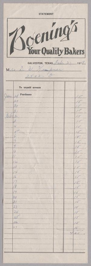 [Monthly Statement for Bakery Purchases: February 1948]
