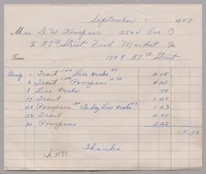 [Invoice for Crabs, Pompano and Trout Fishes, September 1, 1949]