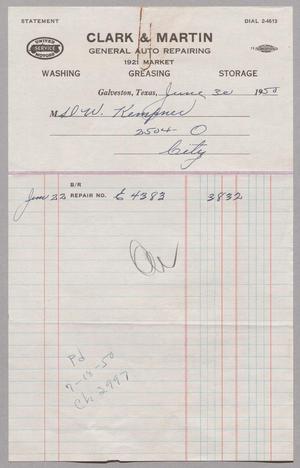 [Invoice for Balance Due to Clark & Martin, June 1950]