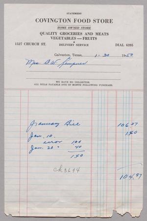 [Invoice for Bill to Mrs. D. W. Kempner, January 1950]