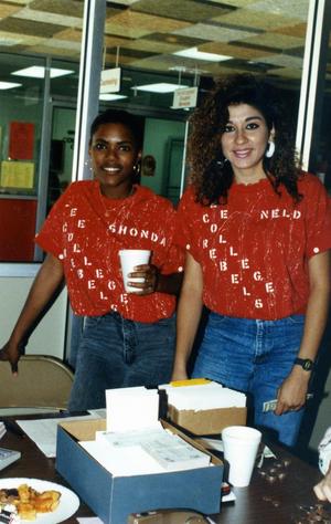 Shonda Montgomery and Nelda Navar, Lee College cheerleaders, collect money during American Diabetes "Arrest" held at Lee.