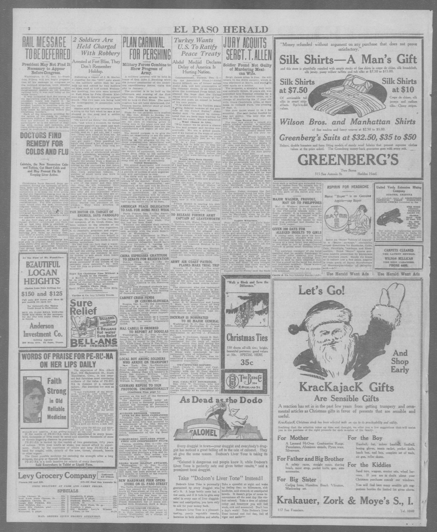 El Paso Herald (El Paso, Tex.), Ed. 1, Wednesday, December 3, 1919
                                                
                                                    [Sequence #]: 2 of 16
                                                