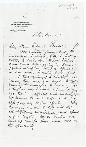 Primary view of object titled '[Letter to Colonel Seibel from William Sydney Porter]'.