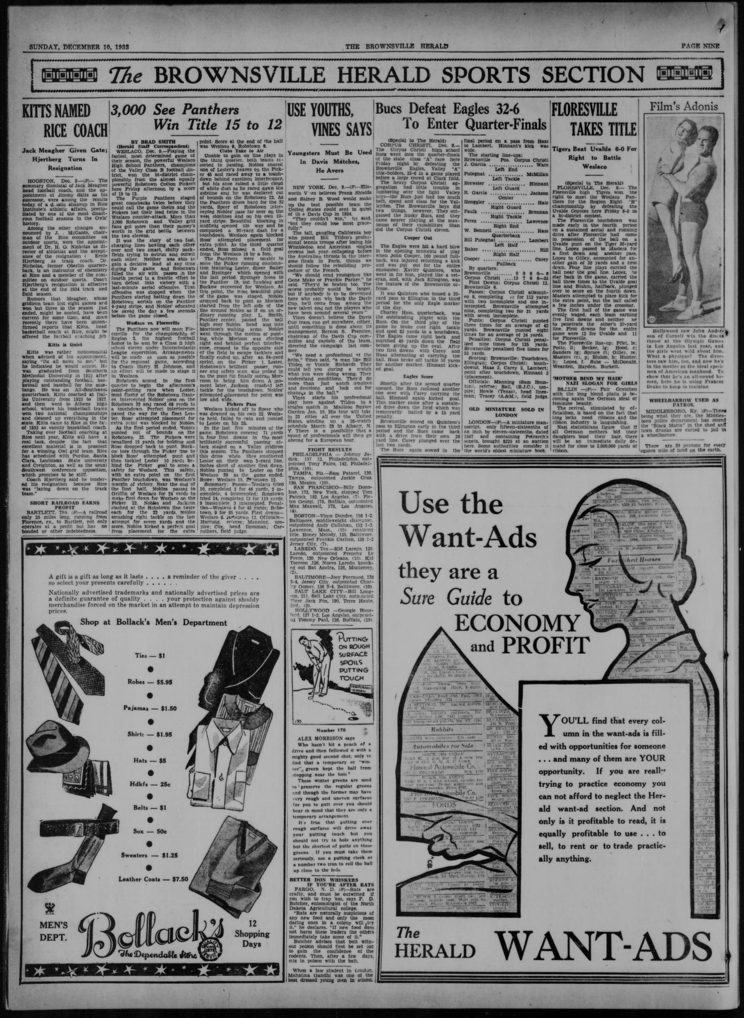 The Brownsville Herald (Brownsville, Tex.), Vol. 42, No. 131, Ed. 1 Sunday, December 10, 1933
                                                
                                                    [Sequence #]: 7 of 24
                                                