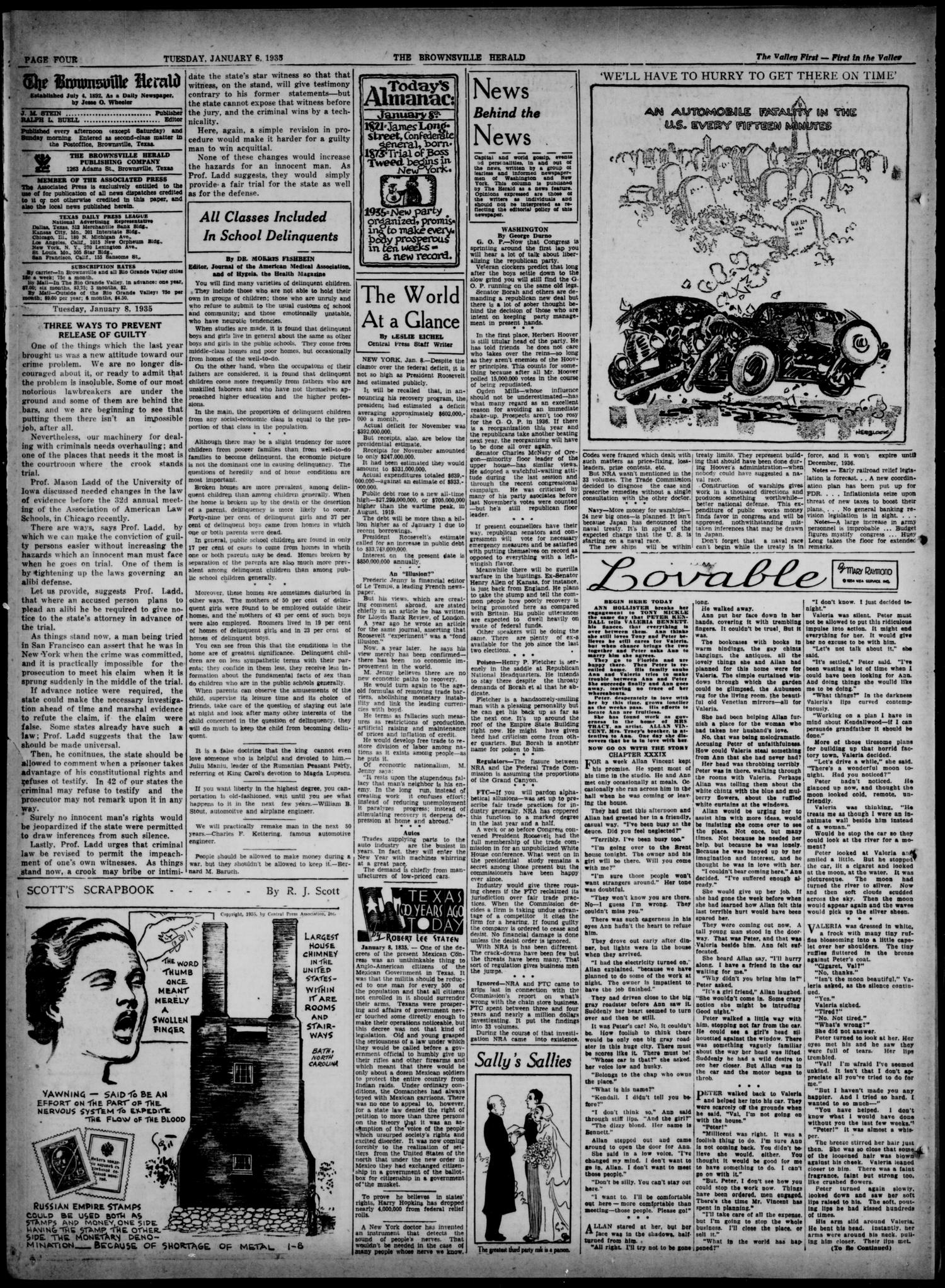 The Brownsville Herald (Brownsville, Tex.), Vol. 43, No. 161, Ed. 1 Tuesday, January 8, 1935
                                                
                                                    [Sequence #]: 4 of 8
                                                