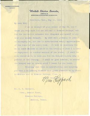 Primary view of [Letter from Senator Morris Sheppard to T. N. Carswell - May 22, 1915]