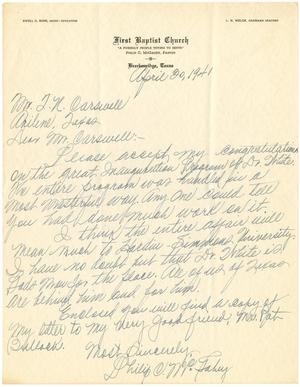 [Letter from Philip C. McGahey to T. N. Carswell - April 30, 1941]