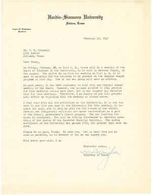 [Letter from W. P. Wright to T. N. Carswell - February 10, 1947]