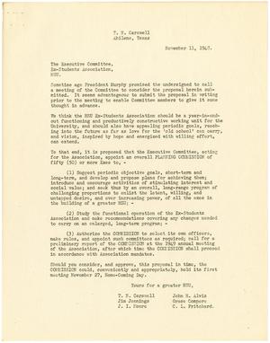 [Letter from T. N. Carswell to The Executive Committee, Ex-Students Association and HSU - November 11, 1948]