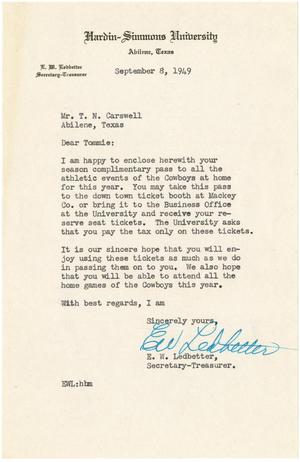 [Letter from E. W. Ledbetter to T. N. Carswell - September 8, 1949]