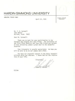 [Letter from Elwin L. Skiles to T. N. Carswell - April 21, 1970]