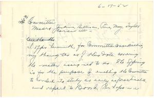 [Letter from T. N. Carswell to Committee Members for Hendrick Memorial Hospital - June 17, 1952]