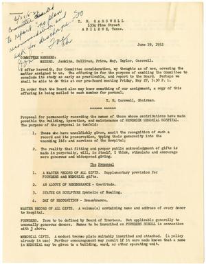 [Letter from T. N. Carswell to Committee Members for Hendrick Memorial Hospital - June 19, 1952]