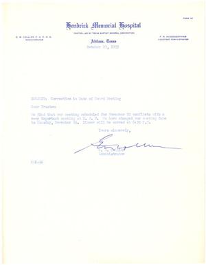 [Form letter from E. M. Collier addressed to Trustee - October 29, 1953]