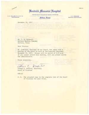 [Letter and Report:  From Thomas E. Roberts to T. N. Carswell - November 30, 1957]