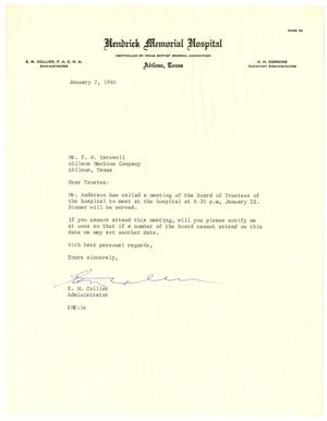 [Letter from E. M. Collier to T. N. Carswell - January 7, 1960]