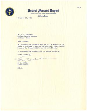[Letter from E. M. Collier to T. N. Carswell - November 29, 1960]