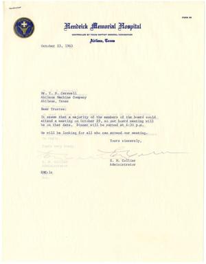 [Letter from E. M. Collier to T. N. Carswell - October 23, 1963]