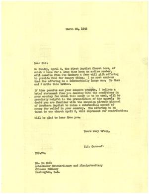 [Letter from T. N. Carswell to Dr. Hu Shih - March 30, 1942]