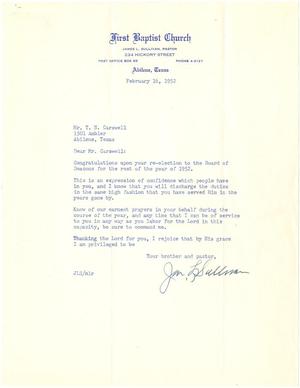 [Letter from James. L. Sullivan to T. N. Carswell - February 16, 1952]
