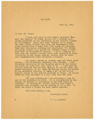 [Letter from T. N. Carswell to E. S. James - June 24, 1960]