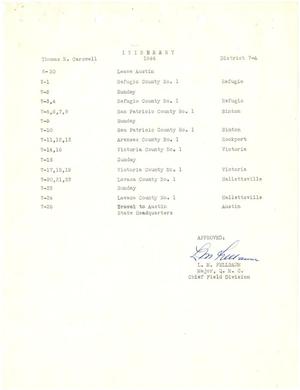 [Selective Service System Itinerary for T. N. Carswell - June 30 - July 25, 1944]
