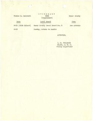 [Selective Service System Itinerary for T. N. Carswell - February 12, 1944]