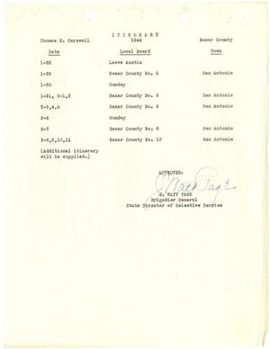 [Selective Service System Itinerary for T. N. Carswell - 1944-02-11]