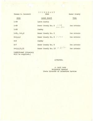 [Selective Service System Itinerary for T. N. Carswell - January/February 1944]