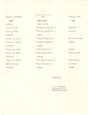 [Selective Service System Itinerary for T. N. Carswell - October, 1943]