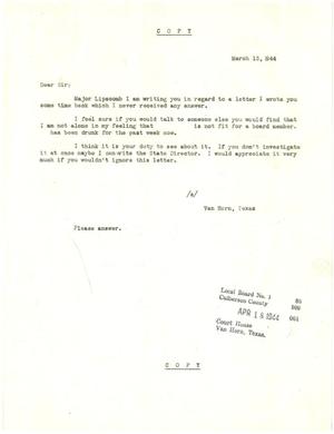 Primary view of object titled '[Letter to Major John W. Lipscomb - March 13, 1944]'.