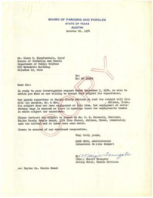 Primary view of object titled '[Letter from Maizie Toungate to Glenn R. Klopfenstein - October 22, 1954]'.