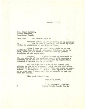 [Letter from T. N. Carswell to Clyde Suddath - August 3, 1955]