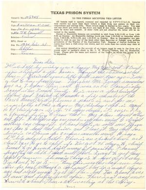 Primary view of object titled '[Letter and Envelope:  From parolee/inmate to T. N. Carswell - January 1, 1956]'.