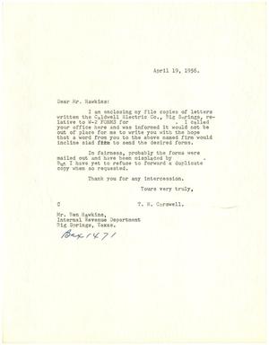 [Letter from T. N. Carswell to Ben Hawkins - April 19, 1956]