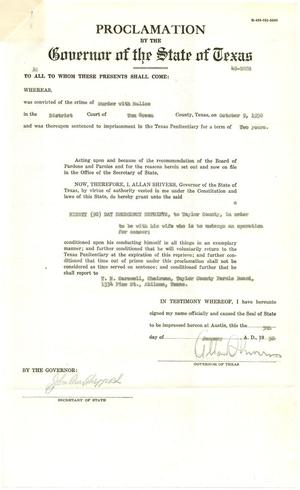 [PROCLAMATION BY Governor Allan Shiver Granting Emergency Reprieve - January 5, 1952]