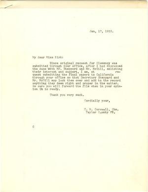 [Letter from T. N. Carswell to Pauline Kirk - January 17, 1952]