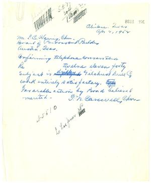 [Letter from T. N. Carswell to L. C. Harris - April 2, 1952]