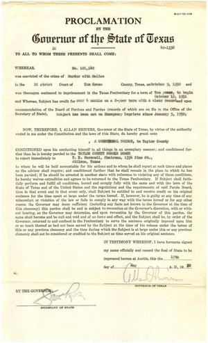 [PROCLAMATION BY Governor Allan Shivers Granting Conditional Pardon - May 17, 1952]