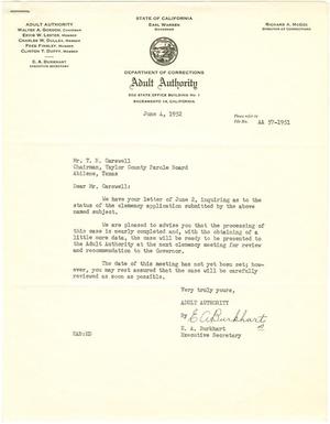 [Letter from E. A. Burkhart to T. N. Carswell - June 4, 1952]