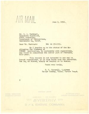 [Letter from T. N. Carswell to E. A. Burkhart - June 2, 1952]