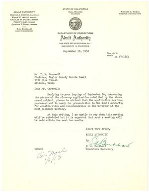 [Letter from E. A. Burkhart to T. N. Carswell - September 18, 1952]