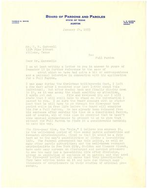 Primary view of object titled '[Letter from Thomas B. White to T. N. Carswell - January 14, 1953]'.