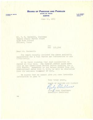 [Letter from Ruby Blackburn to T. N. Carswell - June 16, 1953]