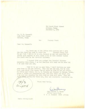 [Letter from Mrs. Leslie N. Brown to T. N. Carswell - December 1, 1953]