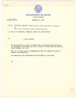 [Form letter from Betty Christian to T. N. Carswell - December 23, 1953]