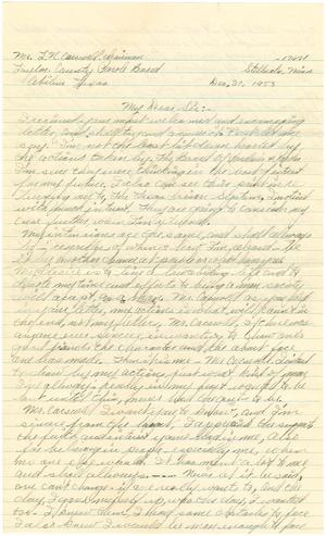 Primary view of object titled '[Letter from parolee/inmate to T. N. Carswell - December 30, 1953]'.