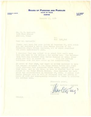 [Letter from Thomas B. White to T. N. Carswell - January 11, 1954]