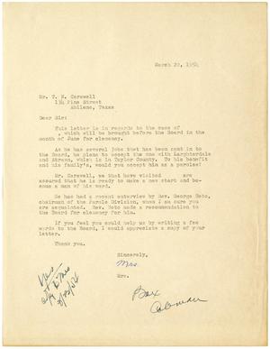 [Letter from wife of parolee to T. N. Carswell - March 22, 1954]